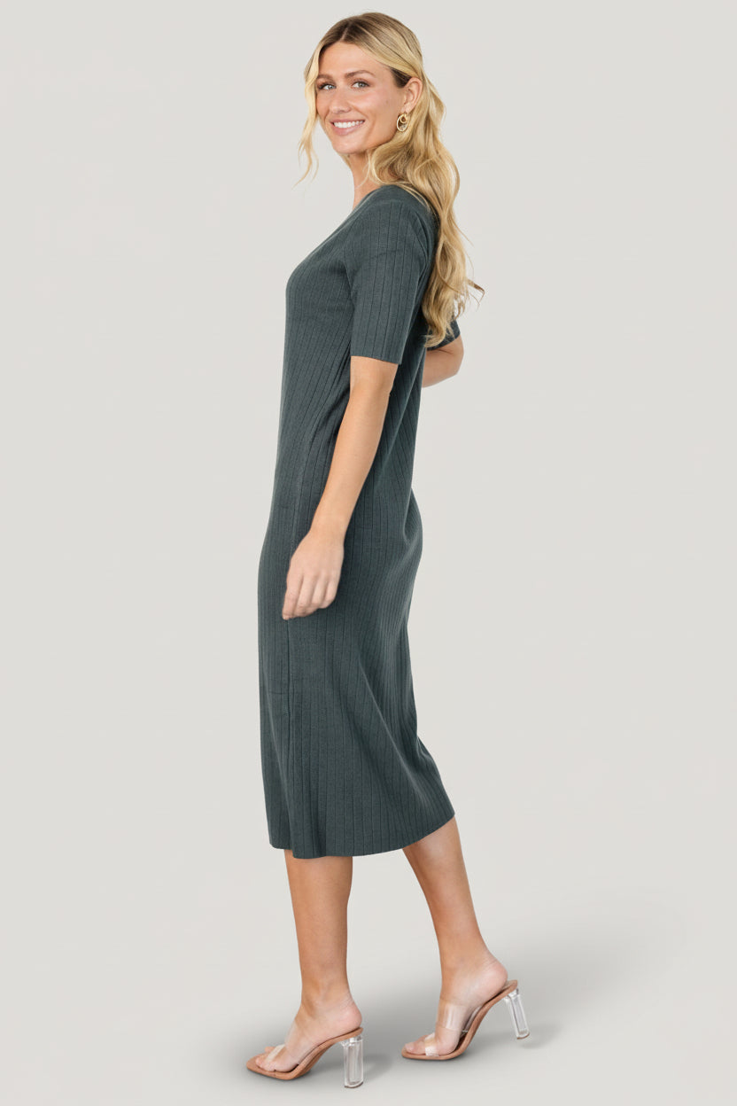 Alicia Ribbed Midi Dress | Dusty Jade - Image 3