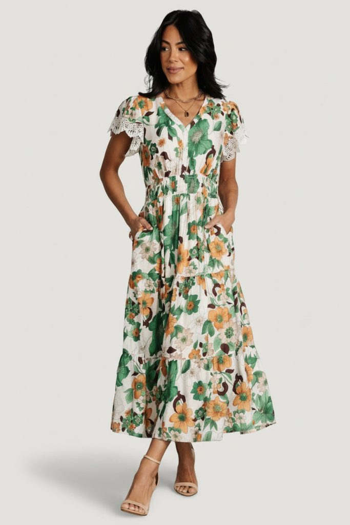 Aliyah Midi Dress | Green Floral