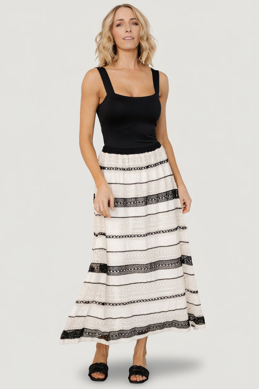 Alondra Woven Skirt | Cream + Black - Image 5