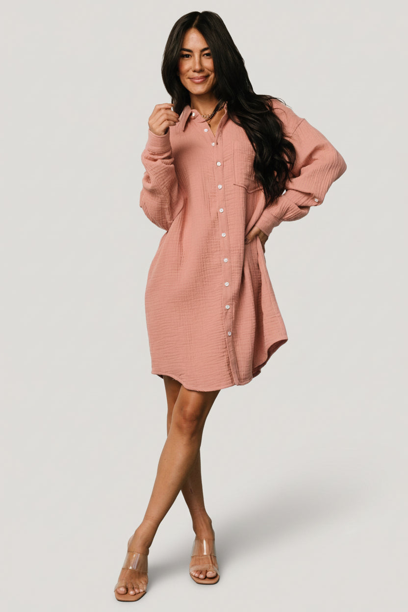 Andres Button Shirt Dress | Dusty Rose