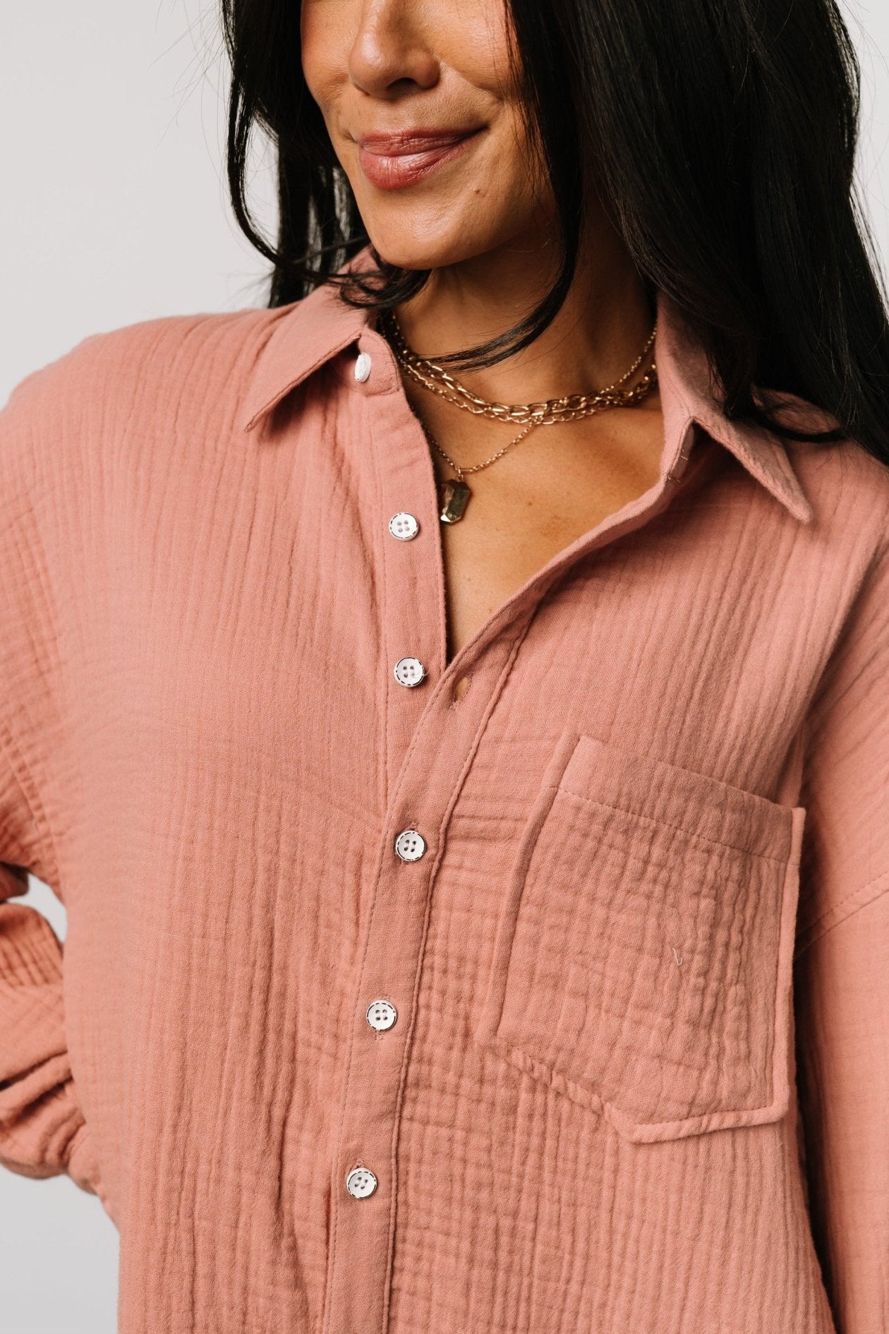 Andres Button Shirt Dress | Dusty Rose - Image 2