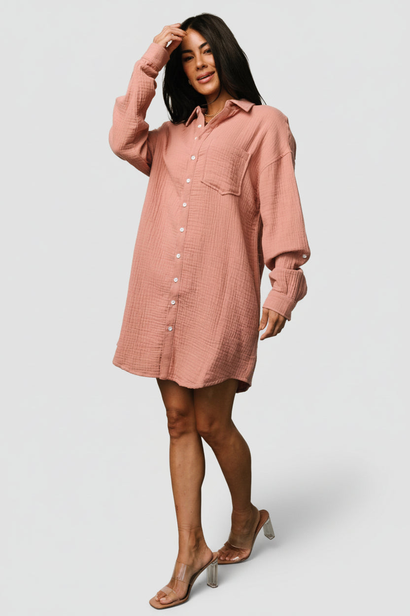 Andres Button Shirt Dress | Dusty Rose - Image 3