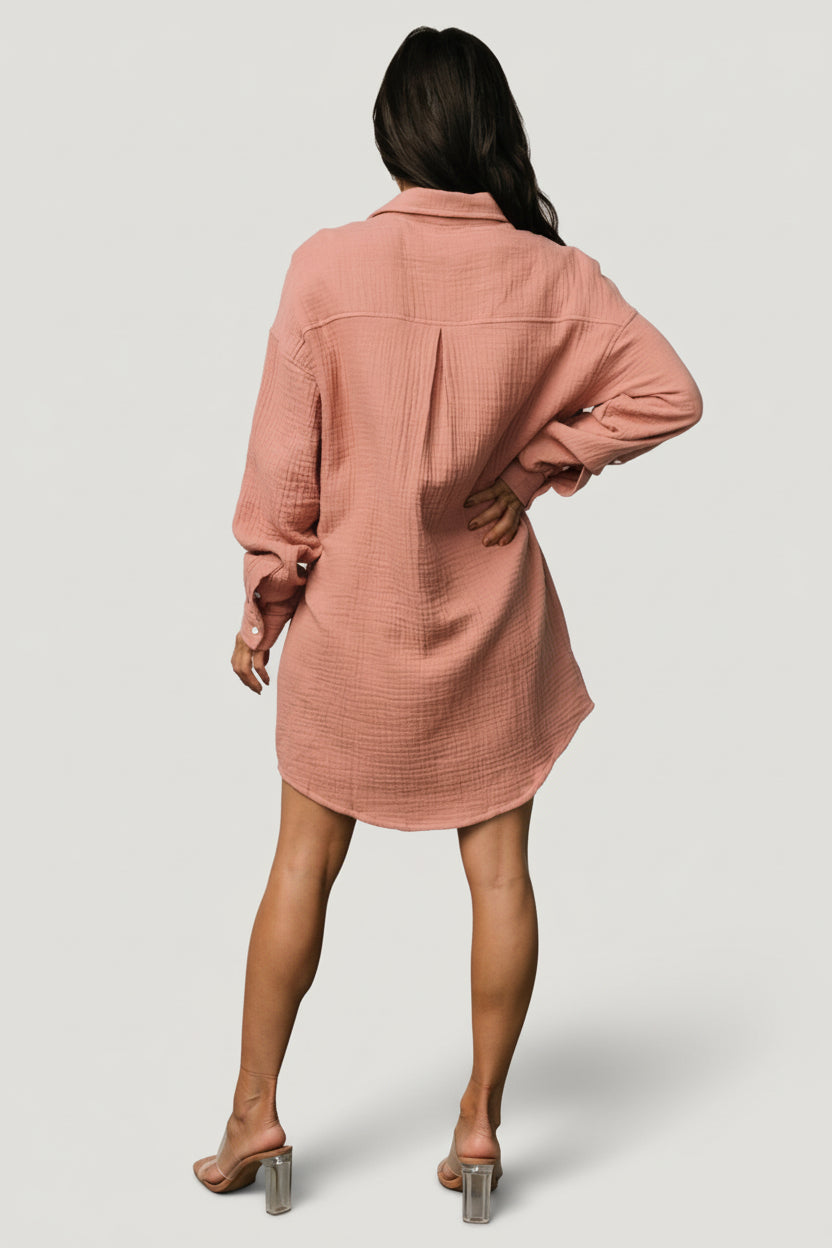 Andres Button Shirt Dress | Dusty Rose - Image 4