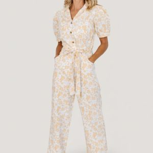 Annalise Jumpsuit | White + Yellow