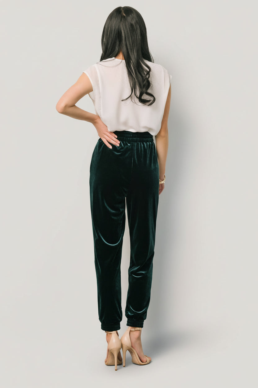 Archie Velvet Jogger Pants | Dark Green - Image 10