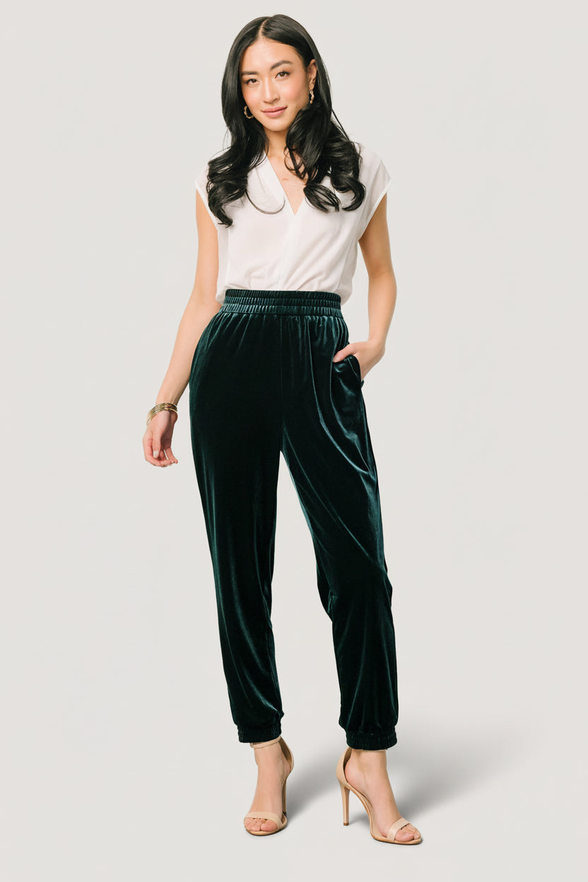 Archie Velvet Jogger Pants | Dark Green - Image 3