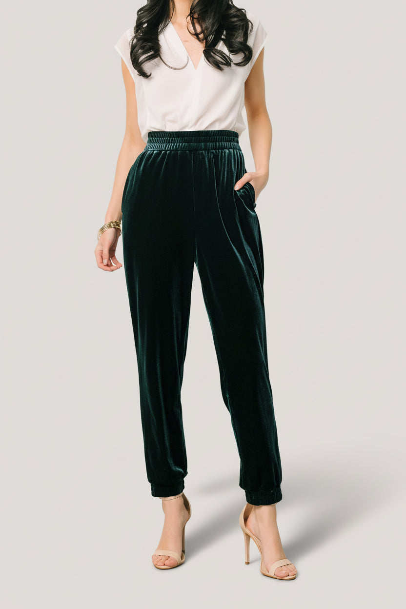 Archie Velvet Jogger Pants | Dark Green - Image 8