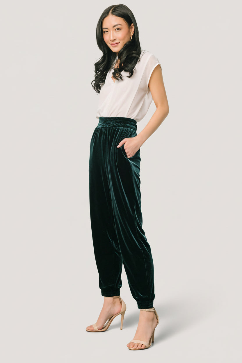 Archie Velvet Jogger Pants | Dark Green - Image 12