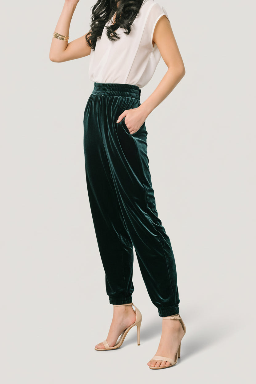 Archie Velvet Jogger Pants | Dark Green - Image 5