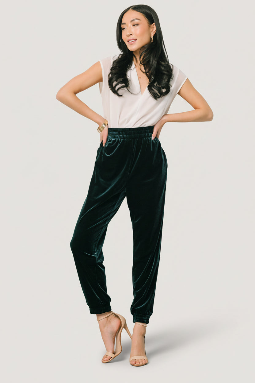 Archie Velvet Jogger Pants | Dark Green - Image 6