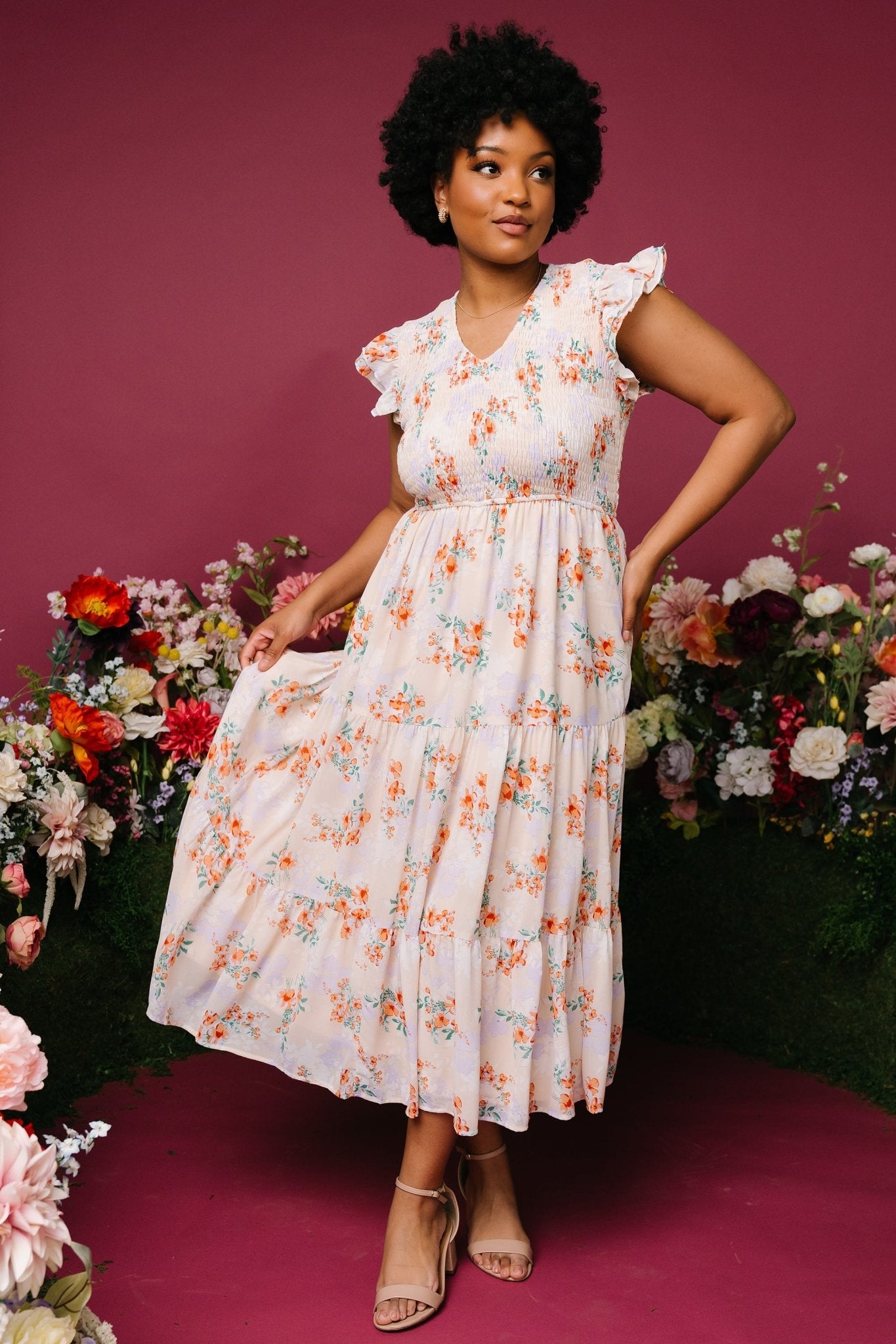 Arla Smocked Maxi Dress | Cream Floral - Image 4