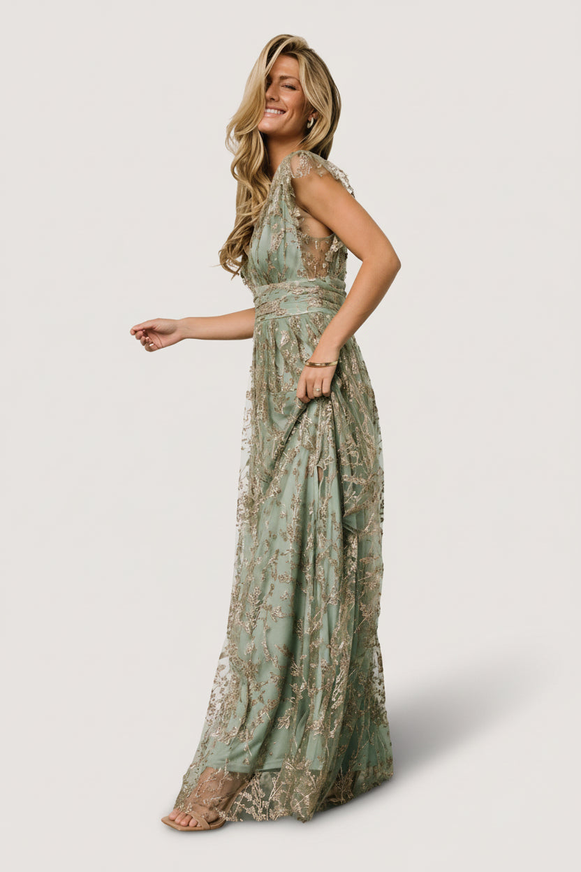 Arlene Shimmer Gown | Sage + Gold - Image 3