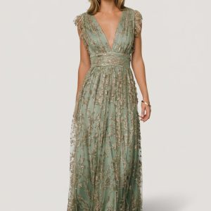 Arlene Shimmer Gown | Sage + Gold