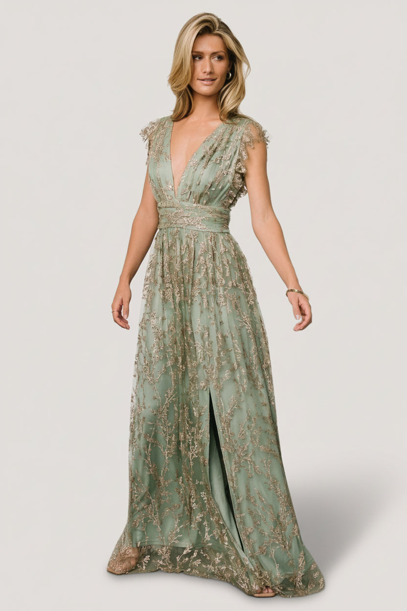 Arlene Shimmer Gown | Sage + Gold - Image 6