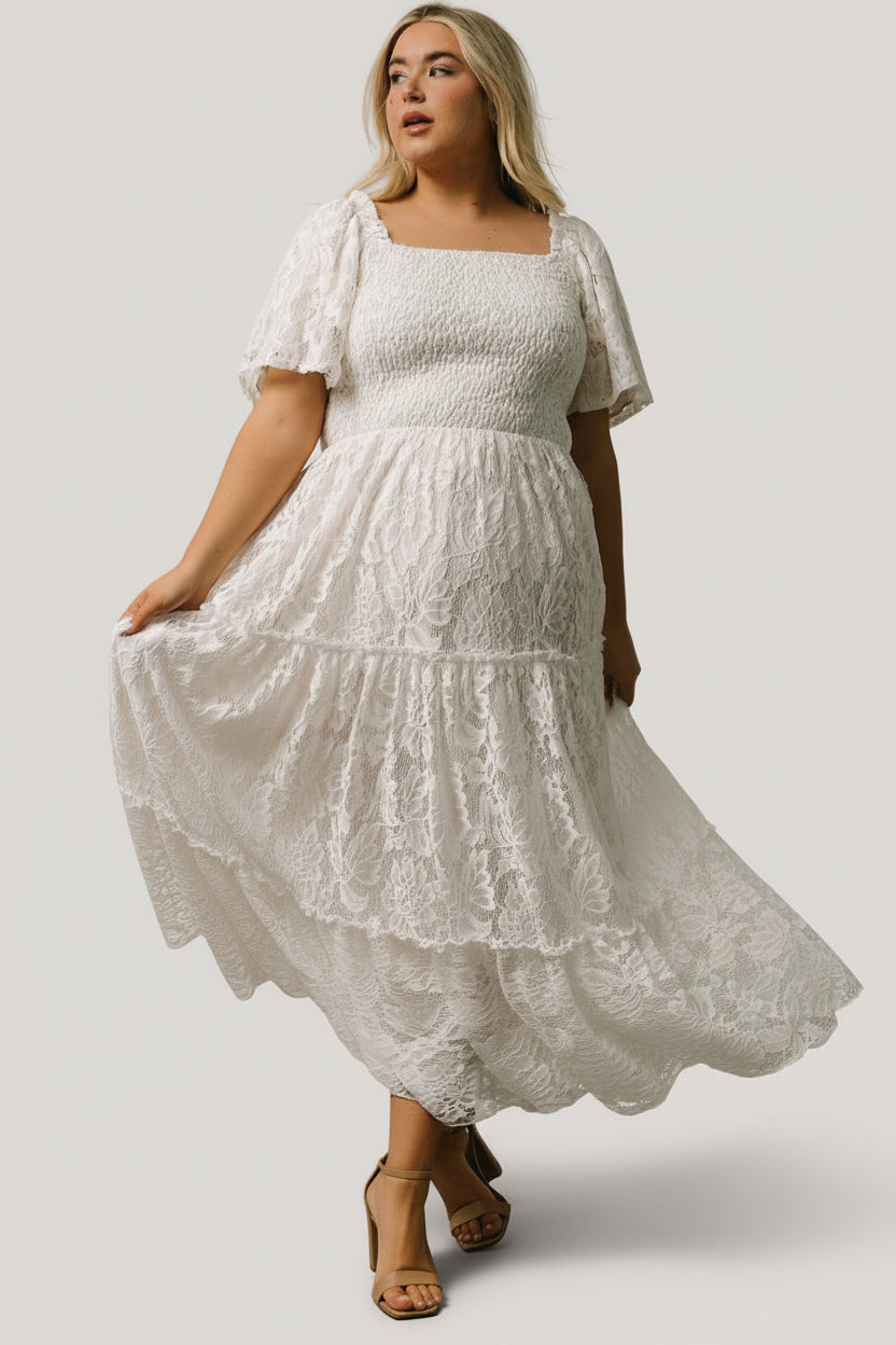 Aspen Smocked Lace Maxi Dress | Off White - Image 2