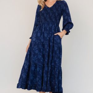 Aubrey Smocked Midi Dress | Navy Floral