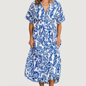 Austin Kimono Dress | Cobalt Print