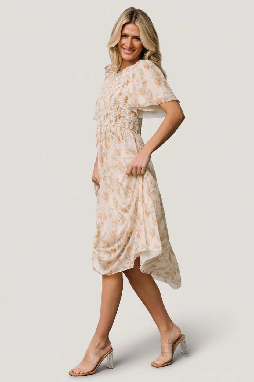 Bailey Smocked Midi Dress | Ivory + Golden Floral - Image 4