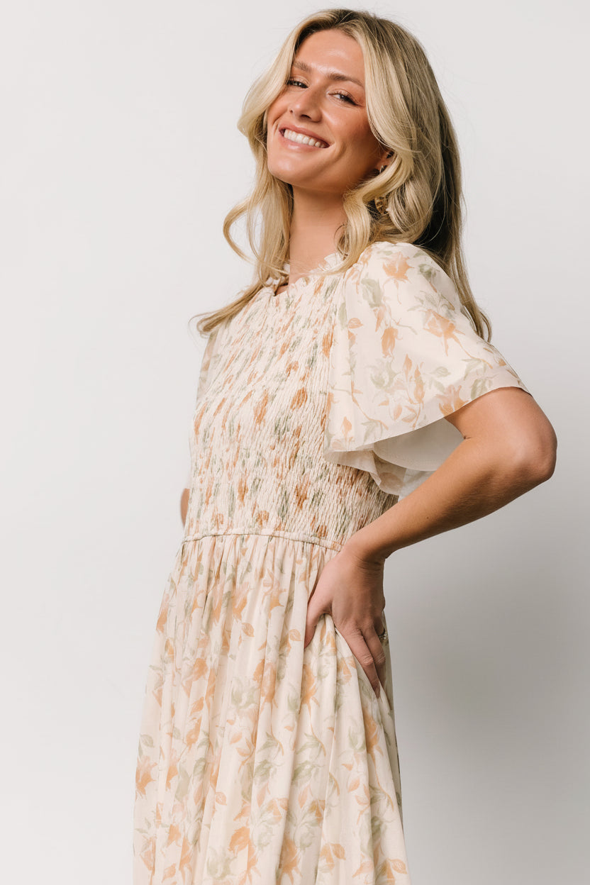 Bailey Smocked Midi Dress | Ivory + Golden Floral - Image 3