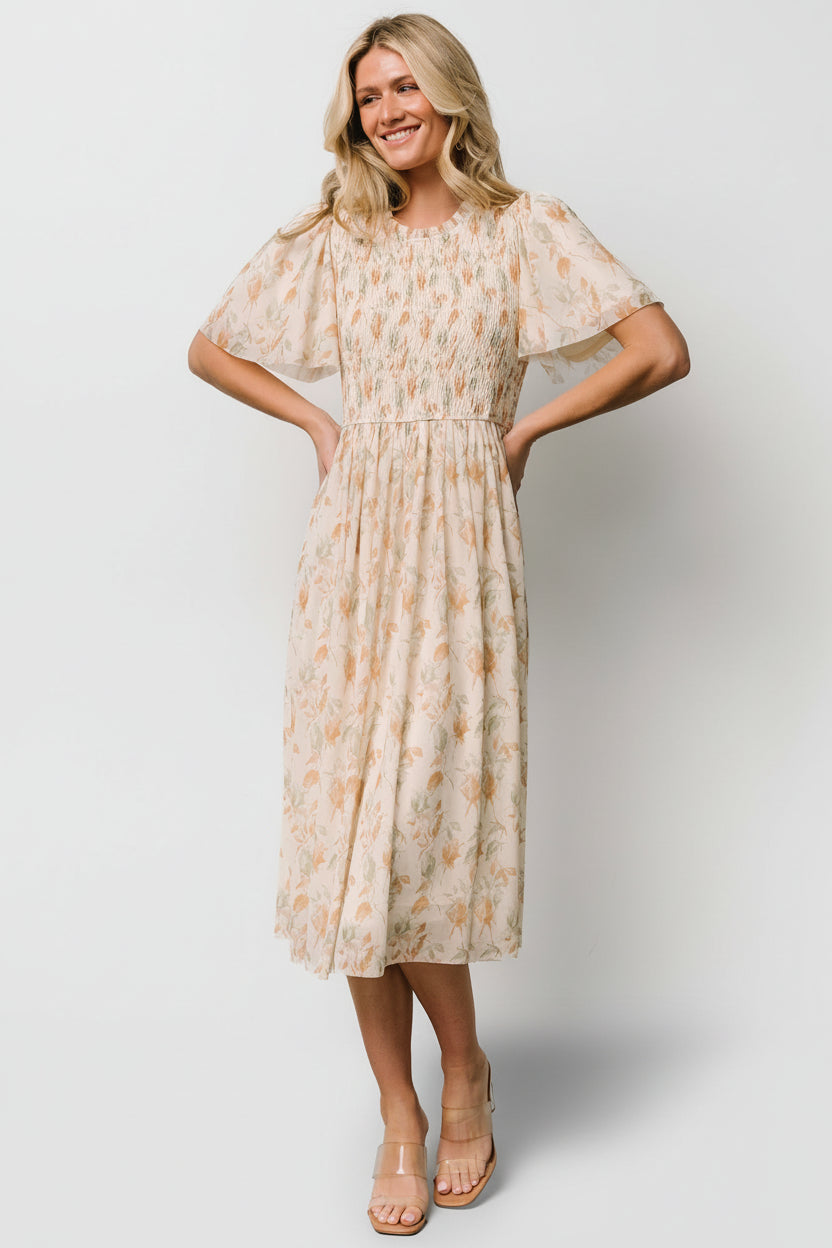 Bailey Smocked Midi Dress | Ivory + Golden Floral - Image 2