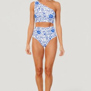 Bali High Rise Bikini Bottom | White + Cobalt Floral