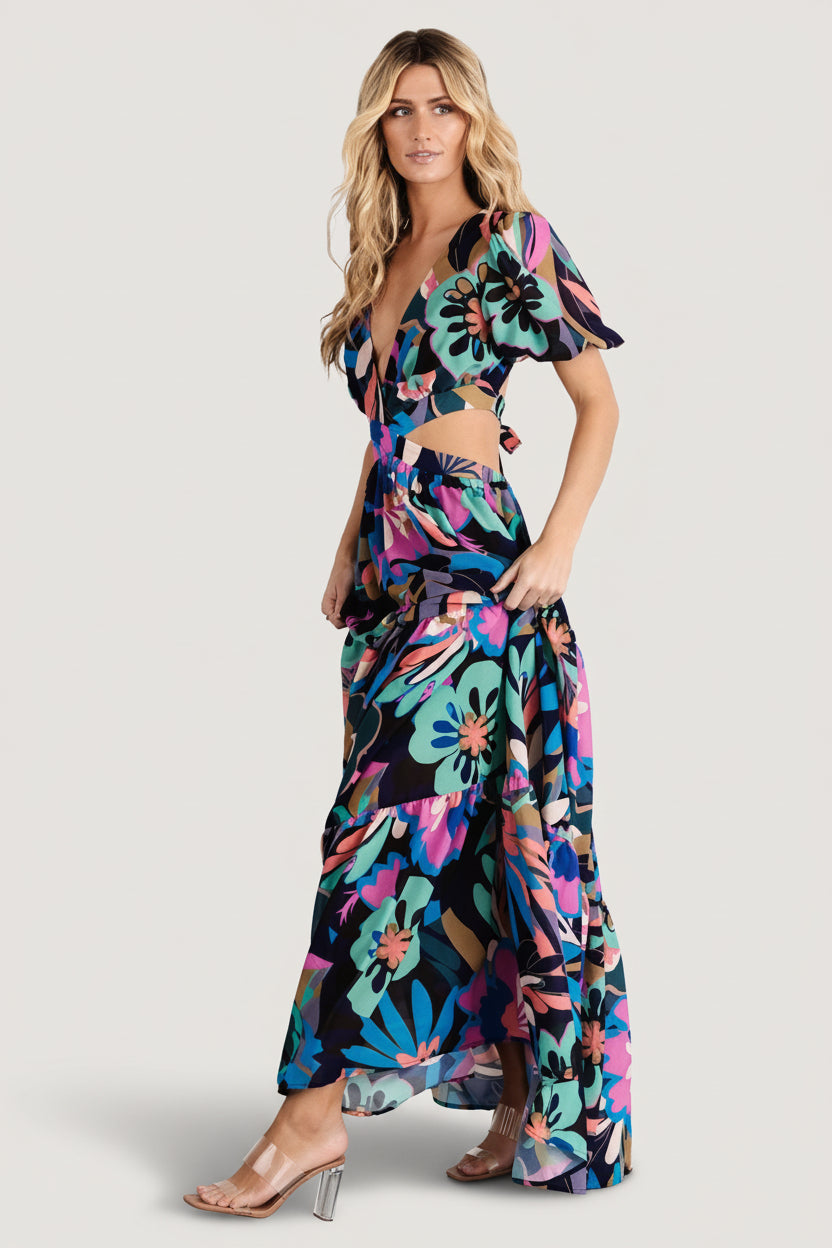 Bastina Open Back Maxi Dress | Black Print - Image 6