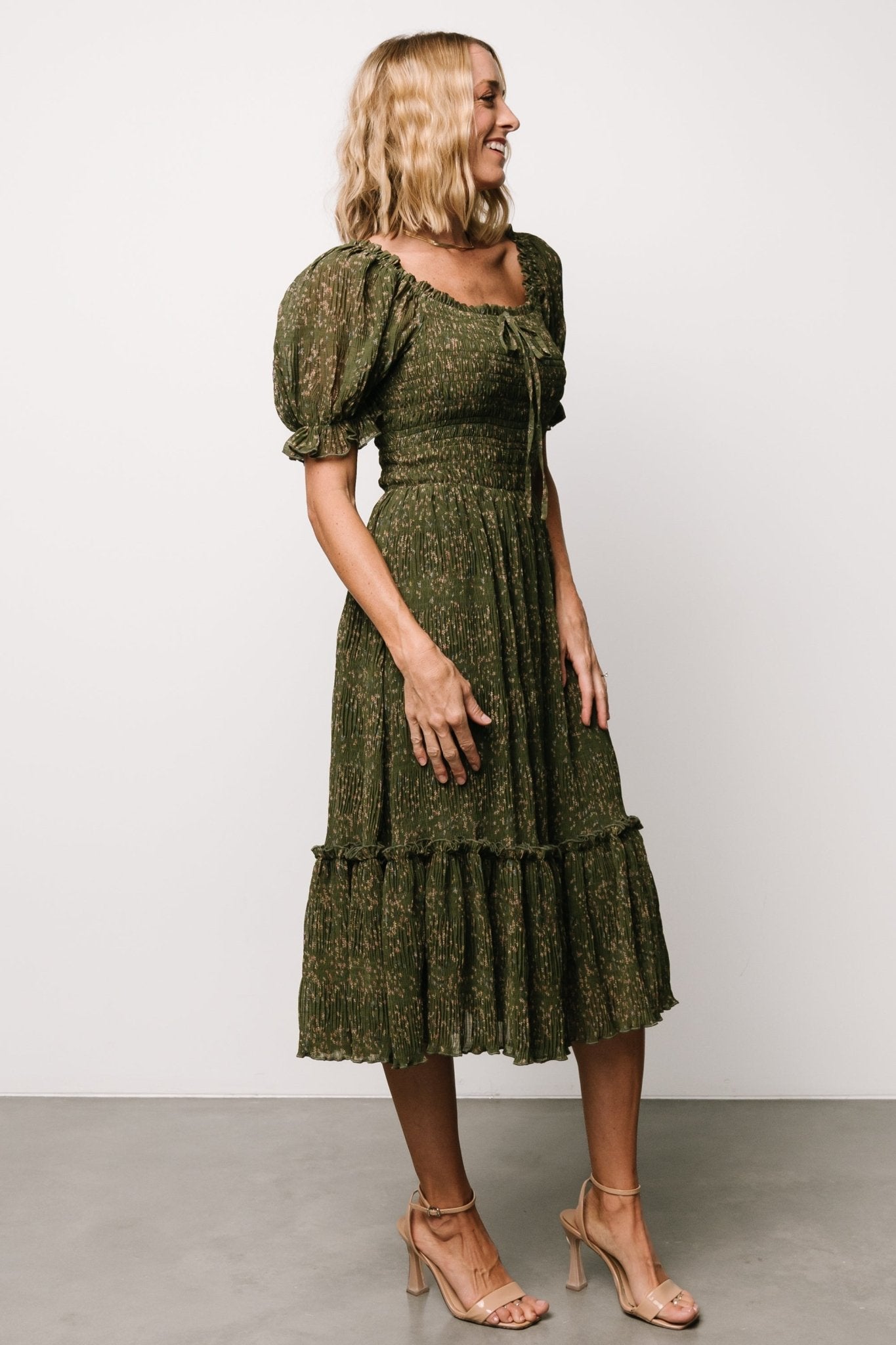 Beatrice Smocked Midi Dress | Olive Floral - Image 3