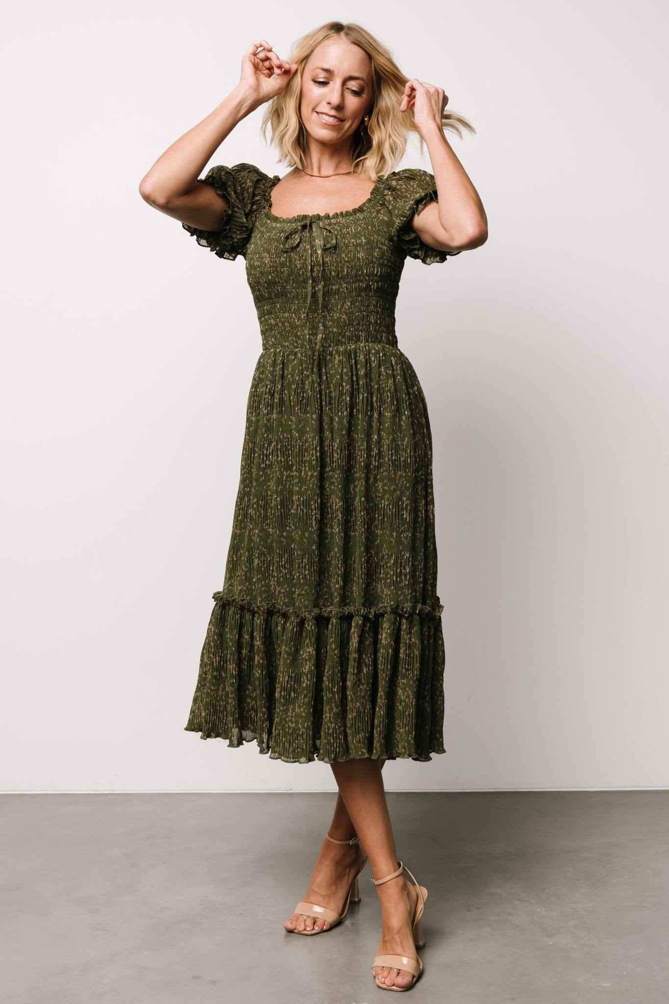 Beatrice Smocked Midi Dress | Olive Floral - Image 6