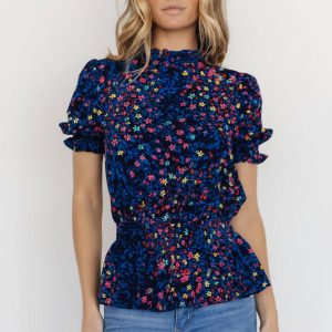 Beth Peplum Top | Blue Multi