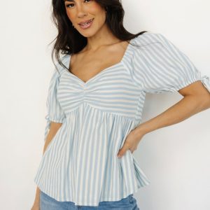 Betsy Peplum Top | Blue + White Stripe