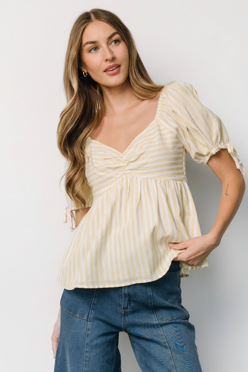 Betsy Peplum Top | Yellow + White Stripe - Image 5