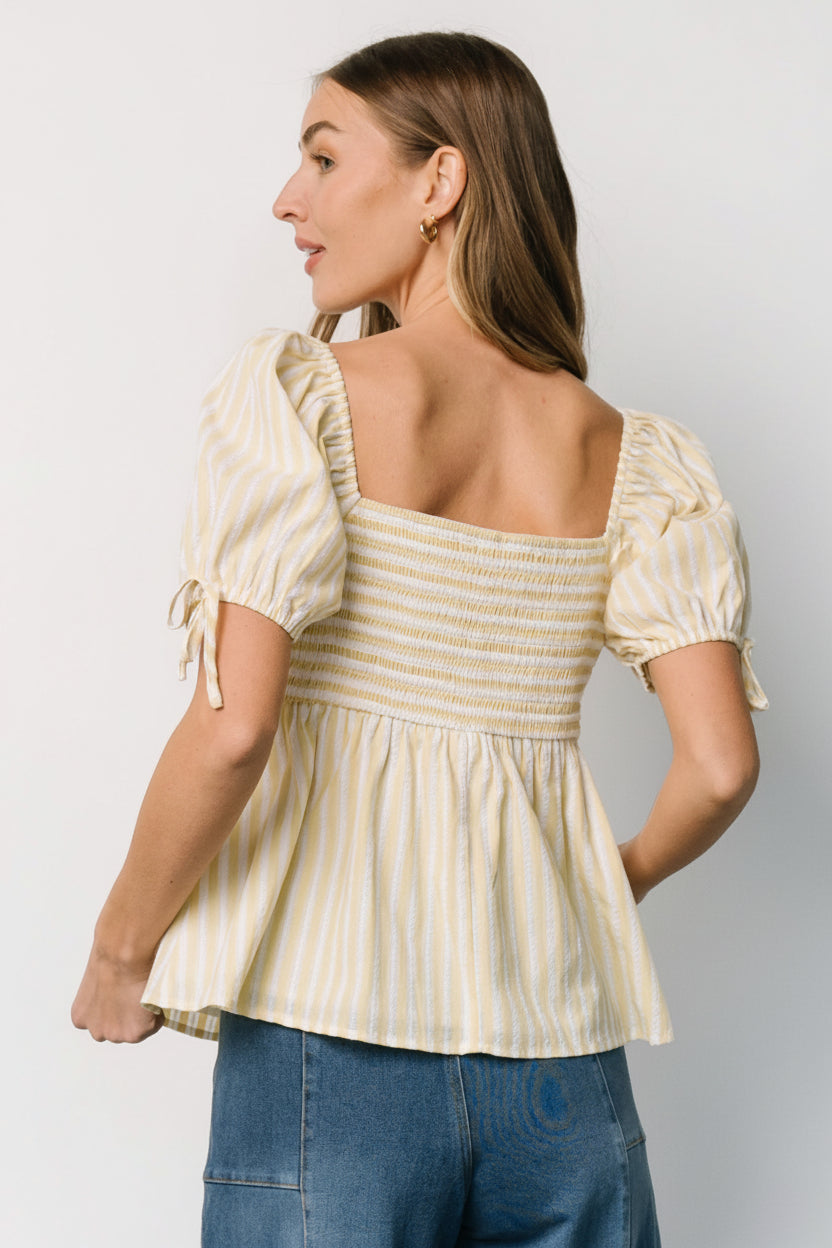 Betsy Peplum Top | Yellow + White Stripe - Image 4