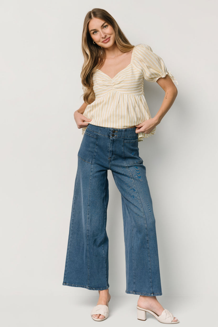 Betsy Peplum Top | Yellow + White Stripe - Image 3
