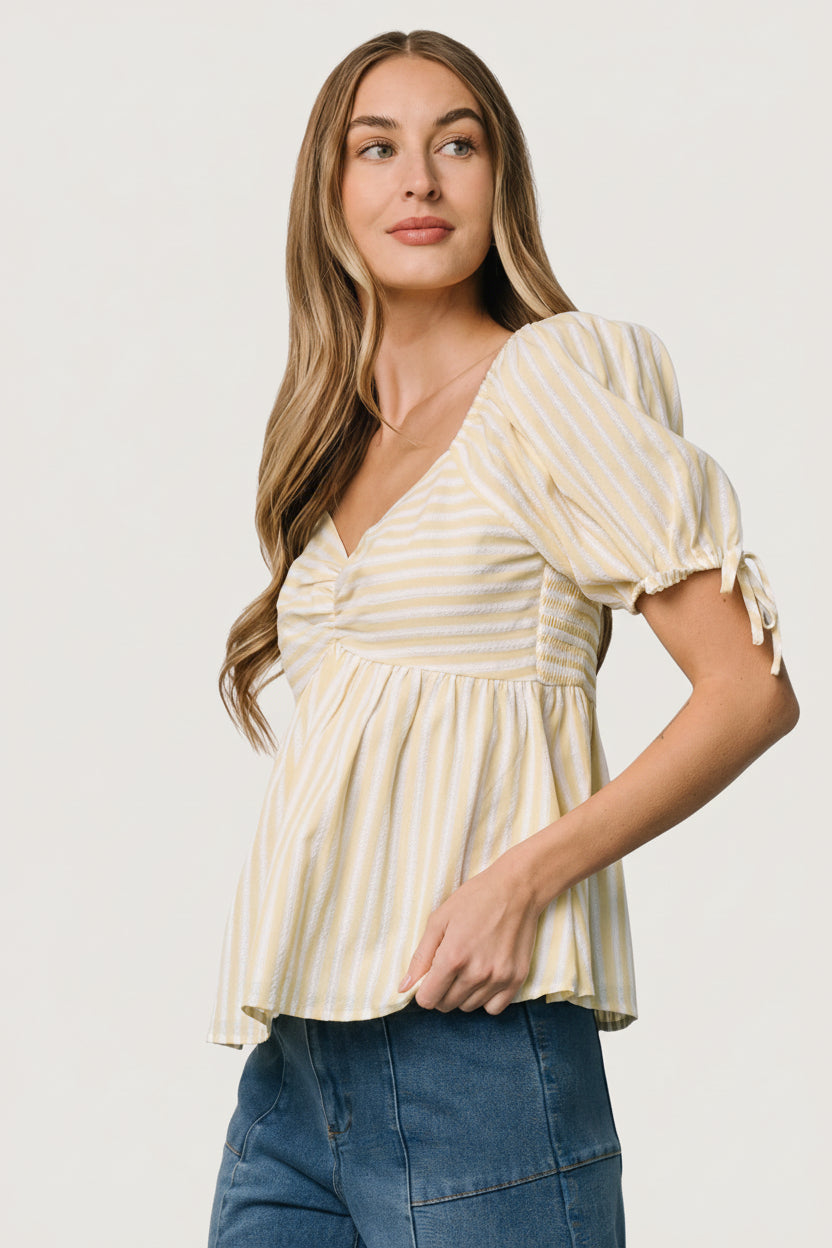 Betsy Peplum Top | Yellow + White Stripe - Image 6