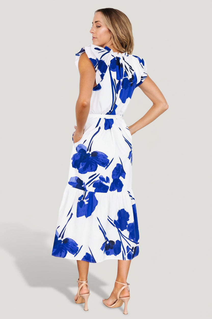 Blakely Button Dress | White + Cobalt - Image 7