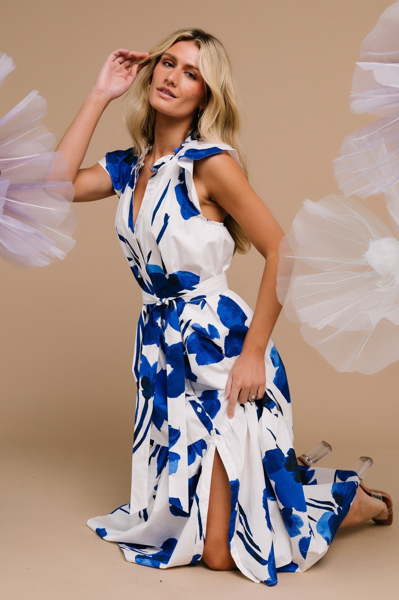 Blakely Button Dress | White + Cobalt - Image 6