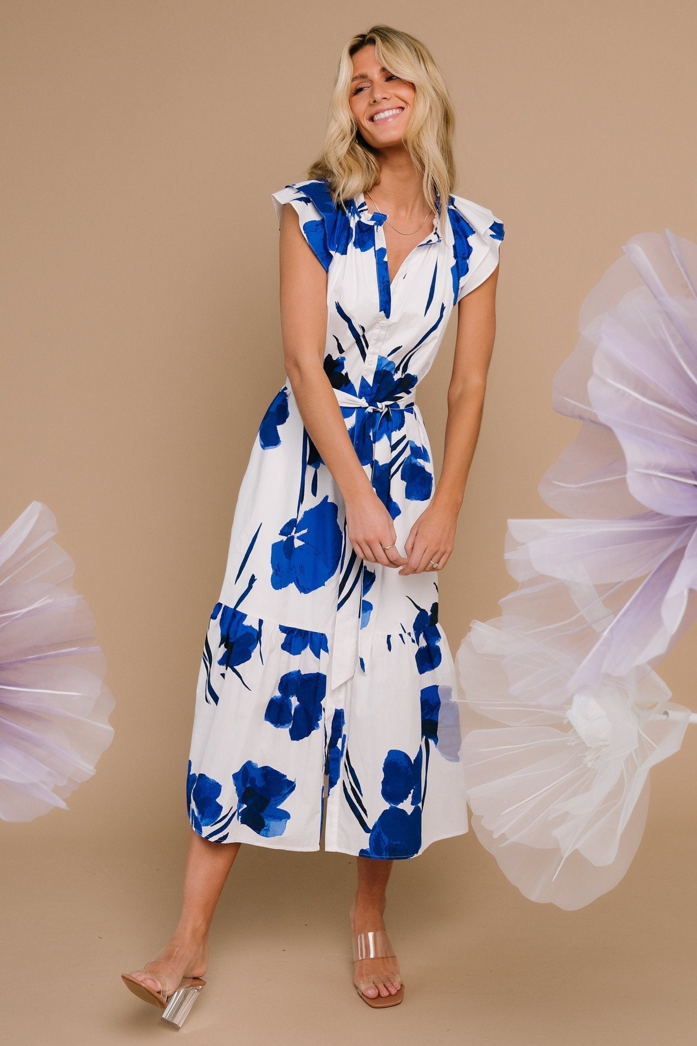 Blakely Button Dress | White + Cobalt - Image 4
