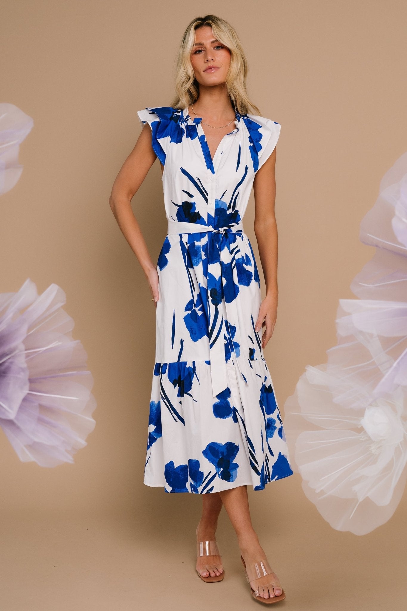 Blakely Button Dress | White + Cobalt - Image 2