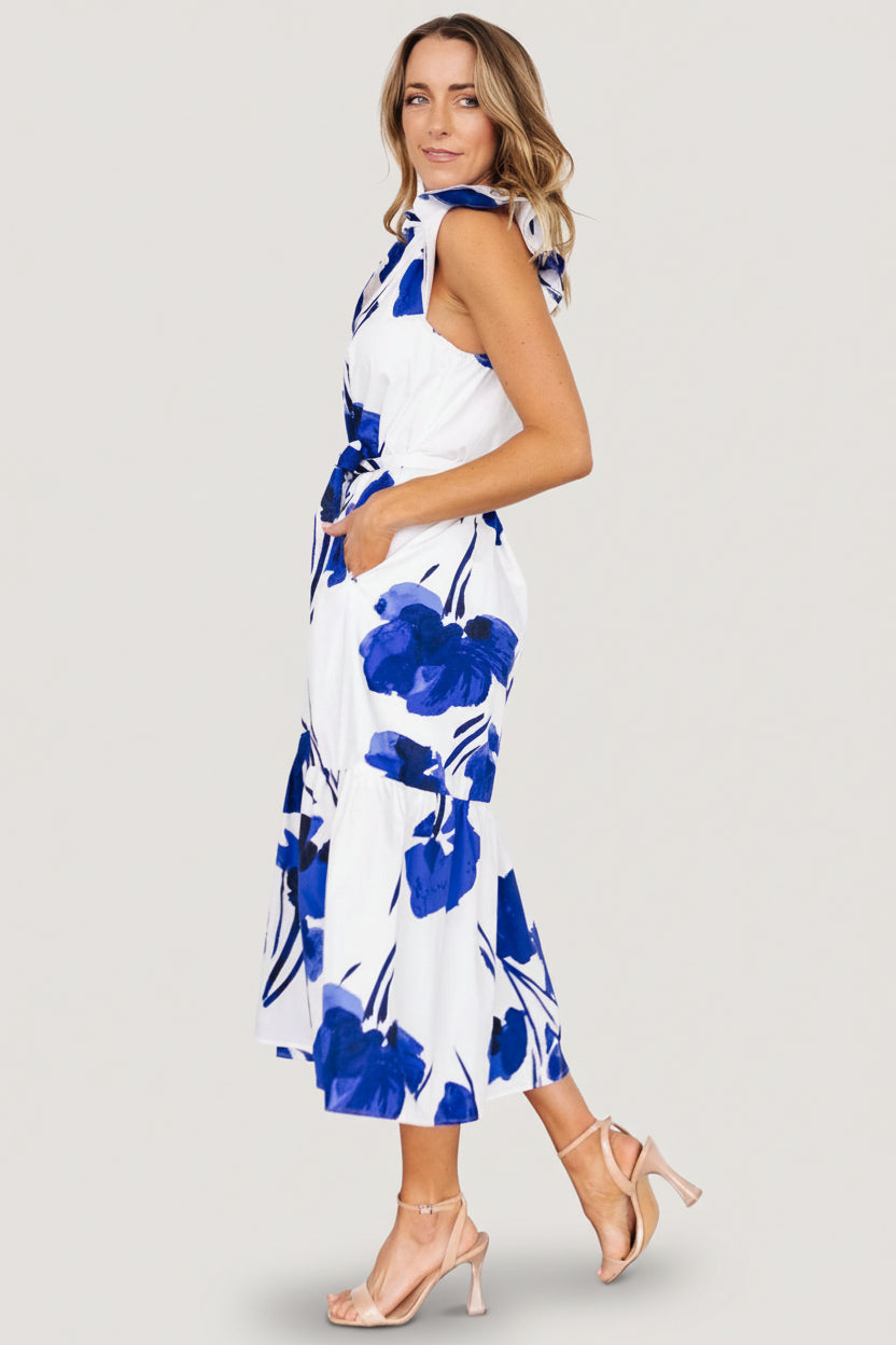 Blakely Button Dress | White + Cobalt - Image 5