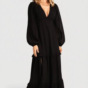 Bowman Deep V Maxi Dress | Black
