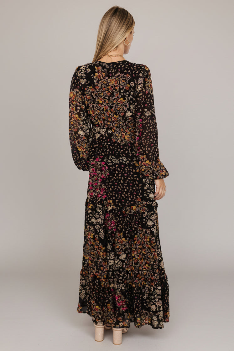 Bowman Deep V Maxi Dress | Black Multi - Image 4
