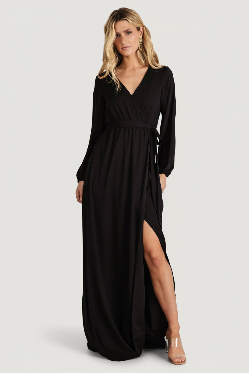 Breanne Faux Wrap Maxi Dress | Black