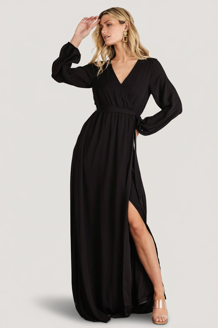 Breanne Faux Wrap Maxi Dress | Black - Image 5