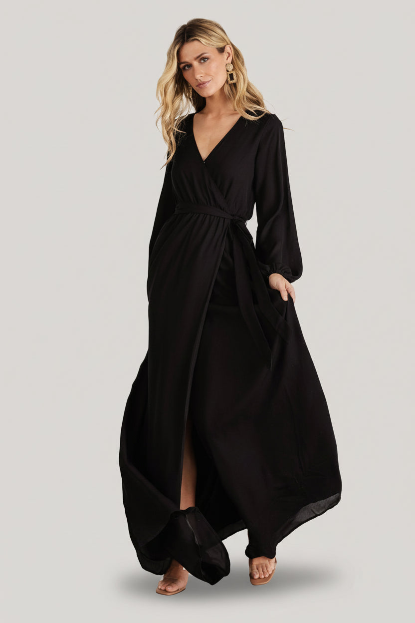 Breanne Faux Wrap Maxi Dress | Black - Image 6