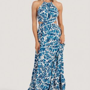 Brett Halter Maxi Dress | Cobalt Print