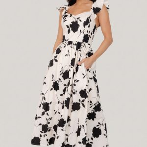 Bridget Midi Dress | Ivory + Black Floral