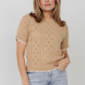 Britt Pointelle Knit Top | Natural + Ivory
