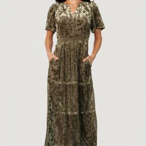 Bronwyn Velvet Dress | Olive