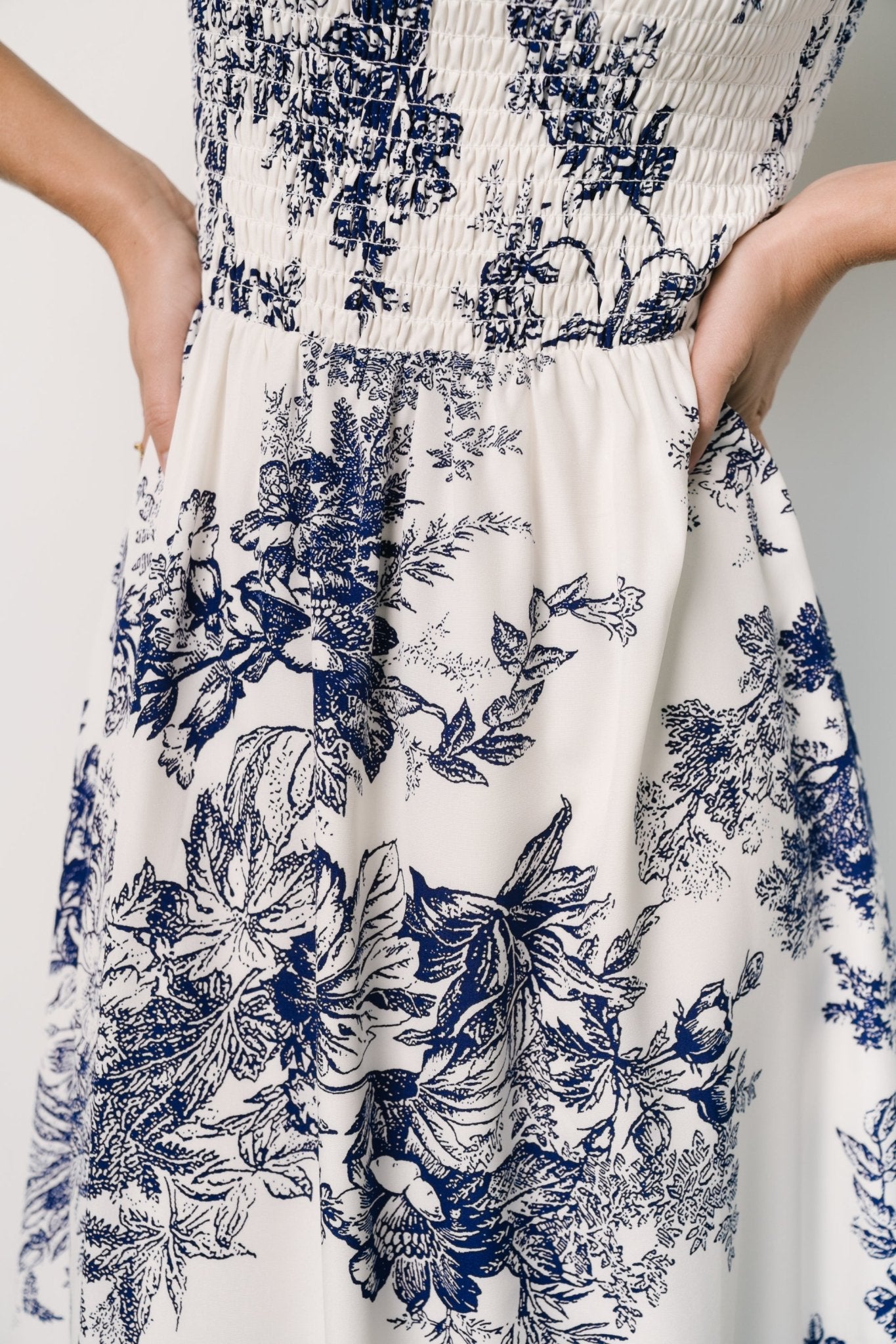 Capri Smocked Maxi Dress | Ivory + Blue Floral - Image 2