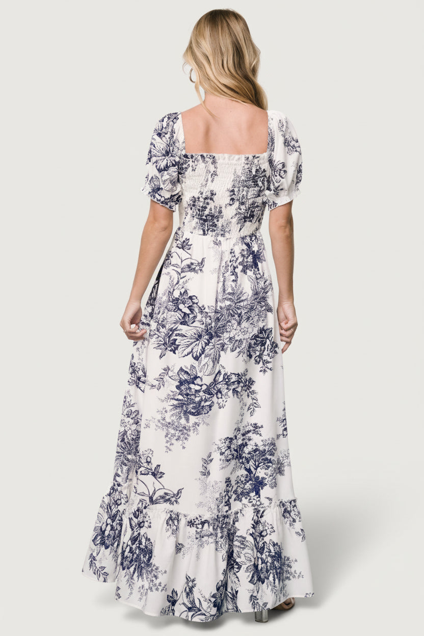 Capri Smocked Maxi Dress | Ivory + Blue Floral - Image 4